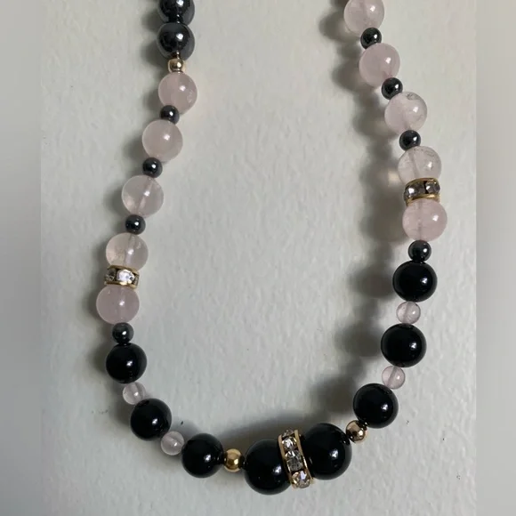New vintage hematite rose quartz polished pearls beads necklace - Picture 8 of 11